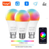 Tuya Bluetooth LED Bulb Dimmable 15W 18W E27 B22 220V RGBCW Color Change Lamps Smart Life APP Group Control Music Rhythm Timing
