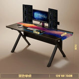 Ergonomic Large Gaming Desk, K-Shaped Gaming Table, PC Gaming Workstation Home Office Desks, Space-Saving, Easy to Assemble
