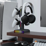 GB Headphone Stand for Desk - Controller Stand & Gaming Headset Holder with USB & Type-C Ports, Rotatable Earphone