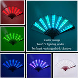 New color design colorful change rechargeable LED fan rave party lighting supplies 13inches fan glowing for music disco party