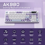 AJAZZ AK980 White Mechanical Keyboard with Smart Display&Knob, Full Size RGB Wireless Keyboard, Hot-Swap PBT Keycaps 98% Keeb
