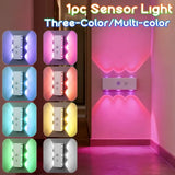 RGB Smart Motion Sensor Night Lights LED Wall Lamps USB Rechargeable for Bedroom Hallway Stairs Office Ambient Lighting
