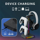 GB Headphone Stand for Desk - Controller Stand & Gaming Headset Holder with USB & Type-C Ports, Rotatable Earphone